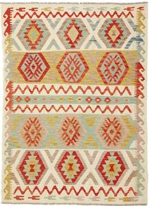 Tappeto Kilim Afghanistan Geometrico Crema Rosso 141x188 Cm