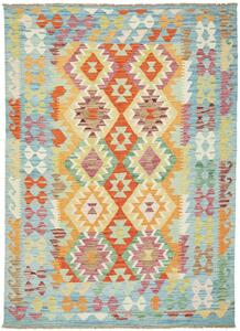 Tappeto Kilim Afghanistan Geometrico Azzurro Arancio 147x206 Cm