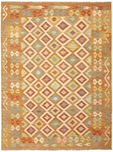 Tappeto Kilim Afghanistan Geometrico Arancione Azzurro 148x199 Cm