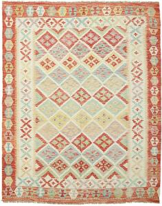 Tappeto Kilim Afghanistan Geometrico Crema Rosso 157x195 Cm