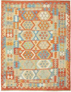 Tappeto Kilim Afghanistan Geometrico Arancio Azzurro 149x196 Cm