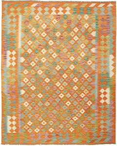 Tappeto Kilim Afghanistan Geometrico Arancio Azzurro 154x192 Cm