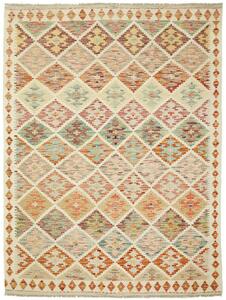 Tappeto Kilim Afghanistan Geometrico Multicolore Pastello Crema 148x196 Cm