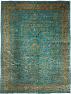 Tappeto Mamlouk Pakistan Geometrico Turchese Oro 267x358 Cm
