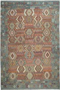 Tappeto Kilim Afghanistan Geometrico Azzurro Terracotta 402x596 Cm