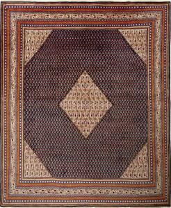 Tappeto Sarough Persia Medaglione Blu Notte Beige 285x340 Cm