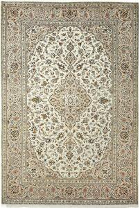 Tappeto Kashan Persia Medaglione Avorio Beige Dettagli 195x293 Cm