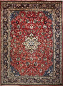 Tappeto Sarough Persia Medaglione Rosso Blu 277x380 Cm