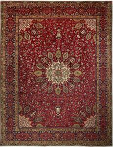 Tappeto Tabriz Persia Medaglione Rosso Crema 302x390 Cm