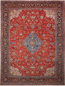 Tappeto Sarough Persia Medaglione Rosso Blu Navy 280x365 Cm