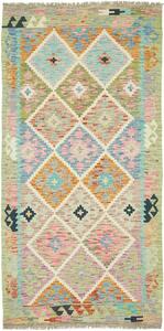 Tappeto Kilim Afghanistan Geometrico Pastello Verde 99x199 Cm