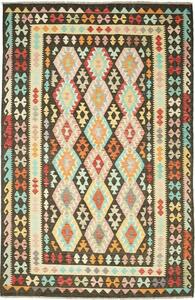 Tappeto Kilim Afghanistan Astratto Marrone Scuro Multicolore 194x294 Cm