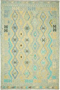 Tappeto Kilim Afghanistan Geometrico Azzurro Giallo 199x307 Cm