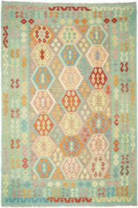 Tappeto Kilim Afghanistan Geometrico Celeste Arancione 200x300 Cm