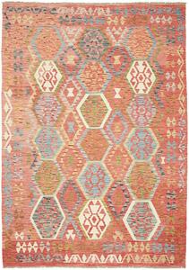 Tappeto Kilim Afghanistan Geometrico Terracotta Azzurro 207x295 Cm