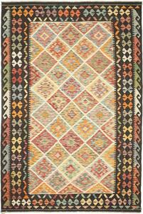 Tappeto Kilim Afghanistan Geometrico Multicolore Nero 196x297 Cm