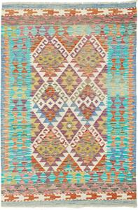 Tappeto Kilim Afghanistan Geometrico Multicolore Turchese 102x150 Cm