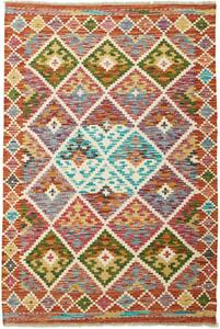 Tappeto Kilim Afghanistan Geometrico Multicolore Arancio 102x147 Cm