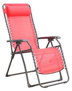 Poltrona da giardino con cuscino Relax Chair pieghevole con braccioli in acciaio, seduta in textilene rosso