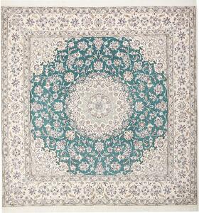 Tappeto Nain 9la Persia Medaglione Avorio Verde Petrolio 251x253 Cm