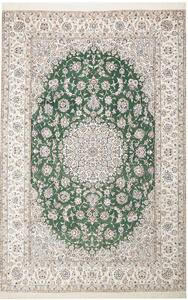 Tappeto Nain 9la Persia Medaglione Verde Avorio 202x308 Cm