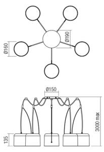 Redo 01-1828 - Lampadario a sospensione con filo DODO 5xE27/15W/230V