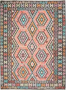 Tappeto Kilim Afghanistan Geometrico Antracite Pastello 206x278 Cm