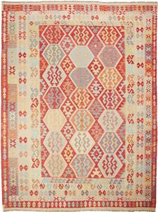 Tappeto Kilim Afghanistan Geometrico Rosso Beige 254x340 Cm