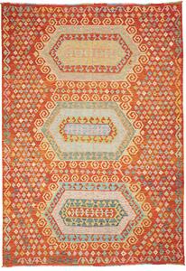 Tappeto Kilim Afghanistan Geometrico Arancio Policromo 203x290 Cm
