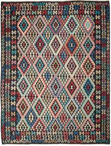 Tappeto Kilim Afghanistan Geometrico Nero Policromo 267x346 Cm