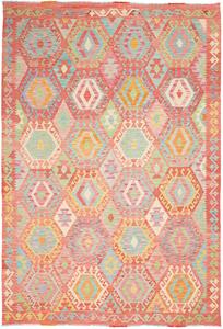 Tappeto Kilim Afghanistan Astratto Corallo Multicolore 201x287 Cm