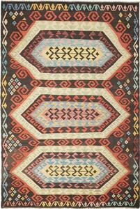 Tappeto Kilim Afghanistan Geometrico Marrone Policromo 202x305 Cm