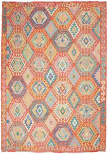 Tappeto Kilim Afghanistan Geometrico Terracotta Azzurro 208x297 Cm