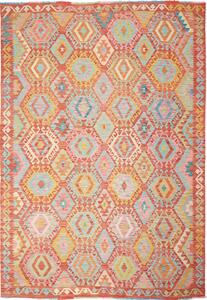 Tappeto Kilim Afghanistan Geometrico Terracotta Pastello Multicolore 205x294 Cm