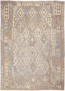 Tappeto Kilim Afghanistan Geometrico Grigio Beige Marrone 212x293 Cm