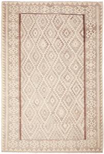 Tappeto Kilim Afghanistan Geometrico Beige Grigio 202x298 Cm