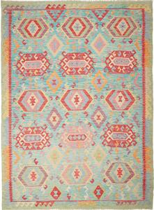 Tappeto Kilim Afghanistan Geometrico Turchese Rosso 205x282 Cm