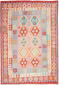 Tappeto Kilim Afghanistan Geometrico Rosa Rosso 202x290 Cm