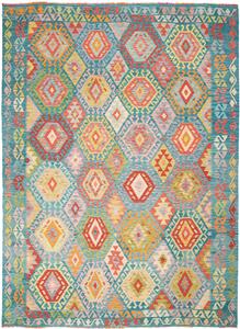 Tappeto Kilim Afghanistan Geometrico Policromo Celeste 213x293 Cm