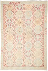 Tappeto Kilim Afghanistan Geometrico Beige Rosso 194x289 Cm