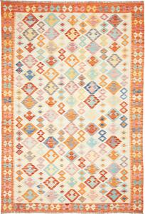 Tappeto Kilim Afghanistan Astratto Multicolore Crema 204x296 Cm