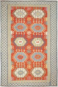 Tappeto Kilim Afghanistan Geometrico Arancio Azzurro 206x308 Cm