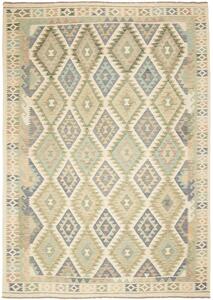 Tappeto Kilim Afghanistan Geometrico Crema Verde 207x289 Cm