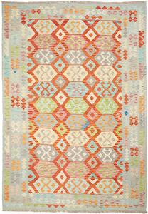Tappeto Kilim Afghanistan Geometrico Azzurro Arancio 201x289 Cm