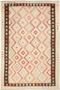 Tappeto Kilim Afghanistan Geometrico Crema Rosso 200x295 Cm