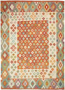 Tappeto Kilim Afghanistan Geometrico Arancio Azzurro 207x288 Cm