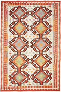 Tappeto Kilim Afghanistan Geometrico Crema Arancio 198x298 Cm