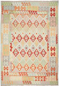 Tappeto Kilim Afghanistan Astratto Azzurro Arancio 204x291 Cm