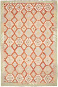 Tappeto Kilim Afghanistan Geometrico Arancione Grigio 205x306 Cm
