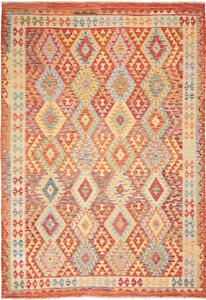 Tappeto Kilim Afghanistan Geometrico Terracotta Blu 205x294 Cm